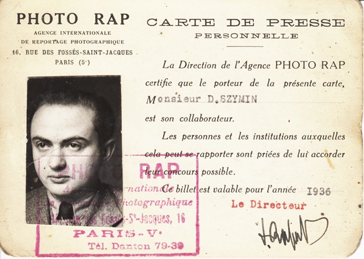 Chim's 1936 press card from the French photo agency RAP, which was owned by a family friend, © Chim Archive