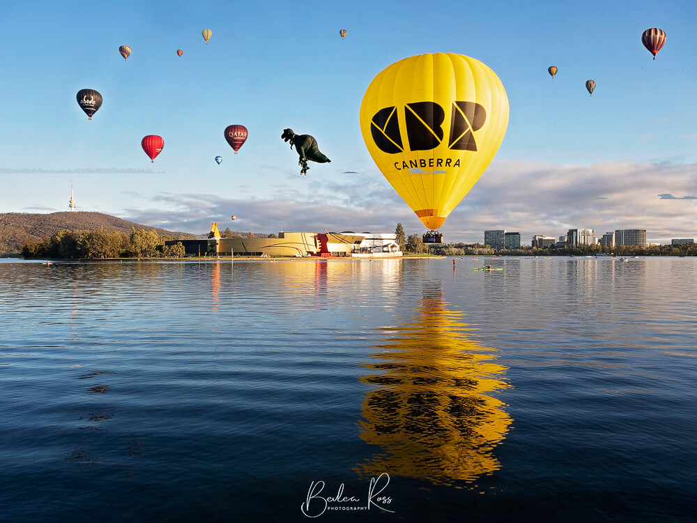 Early morning balloons over Lake Burley Griffin, Canberra