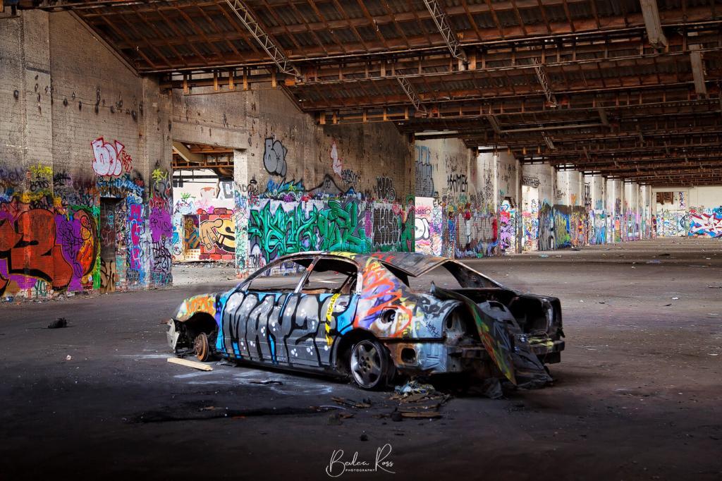 graffitta and vandalism at an abandoned factory