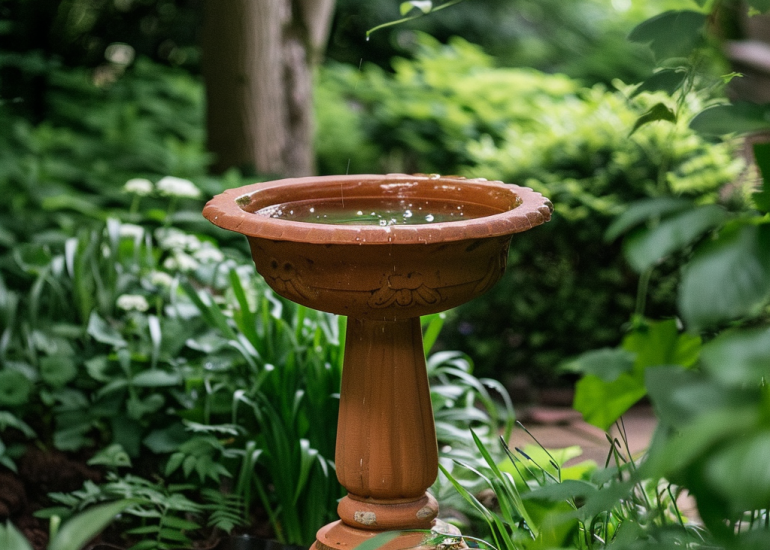 terracotta birdbath
